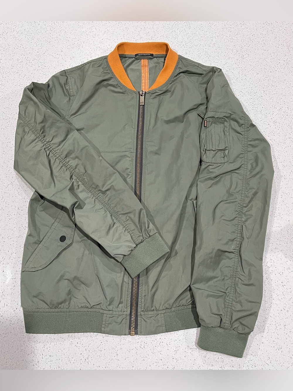 Scotch & Soda Amsterdam Couture Men's Army Green Zip Up Nylon Bomber Jacket SZ L